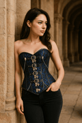 Blue Plus size steampunk Over Bust corset 