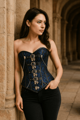 Blue Plus size steampunk Over Bust corset 
