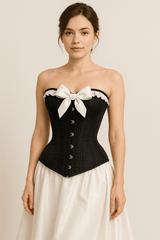 Black Lace-Up Overbust Corset with Ribbon Design