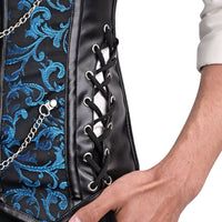 Brocade Male Corset Vest Blue
