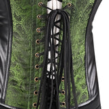 Mens Gothic Green Brocade Corset Vest with Leather