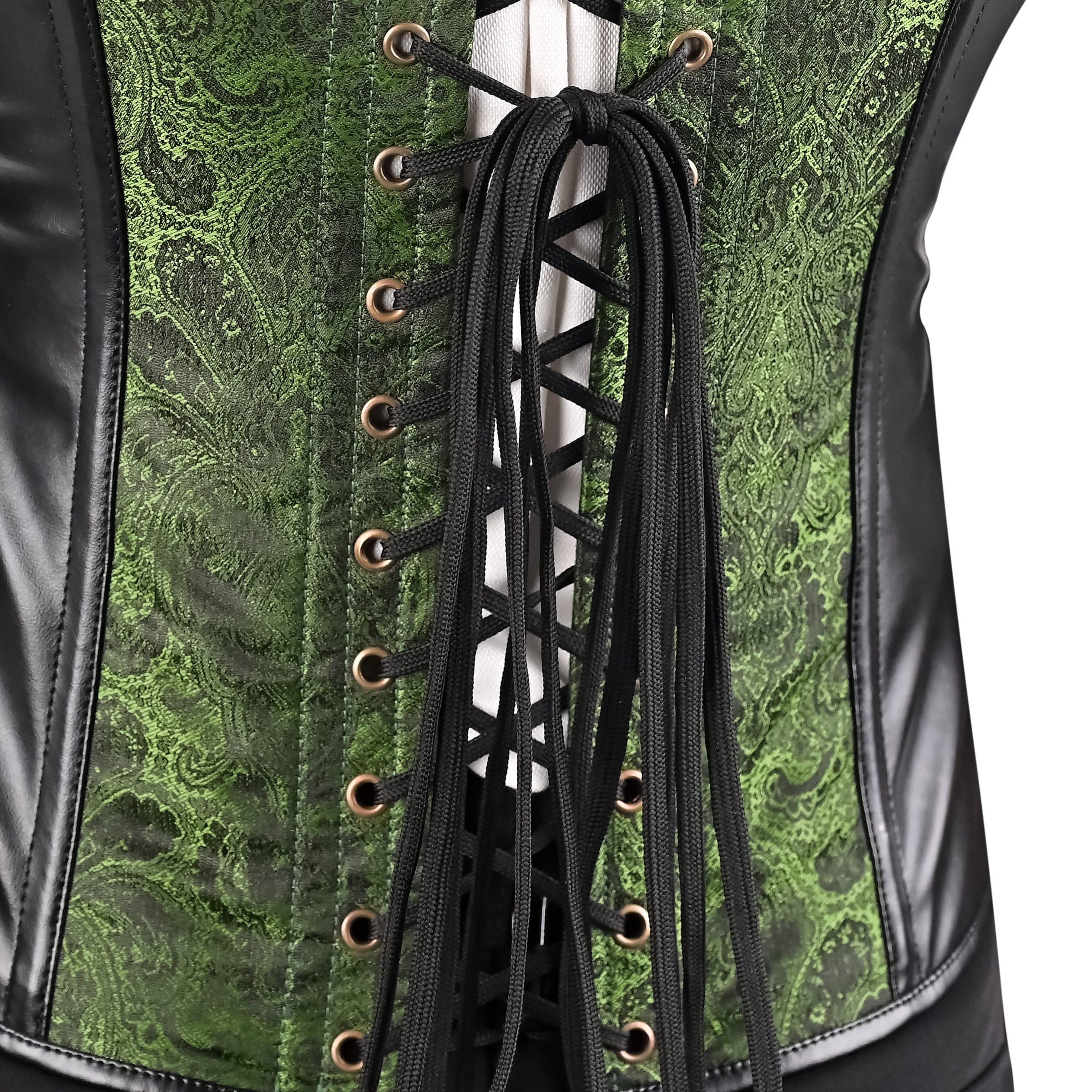 Mens Gothic Green Brocade Corset Vest with Leather