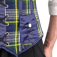 Blue Tartan overbust Male Corset with  Harness Straps