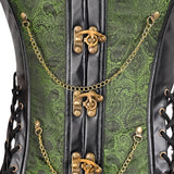 Mens Gothic Green Brocade Corset Vest with Leather
