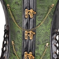 Mens Gothic Green Brocade Corset Vest with Leather
