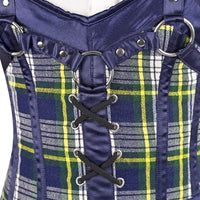 Blue Tartan overbust Male Corset with  Harness Straps