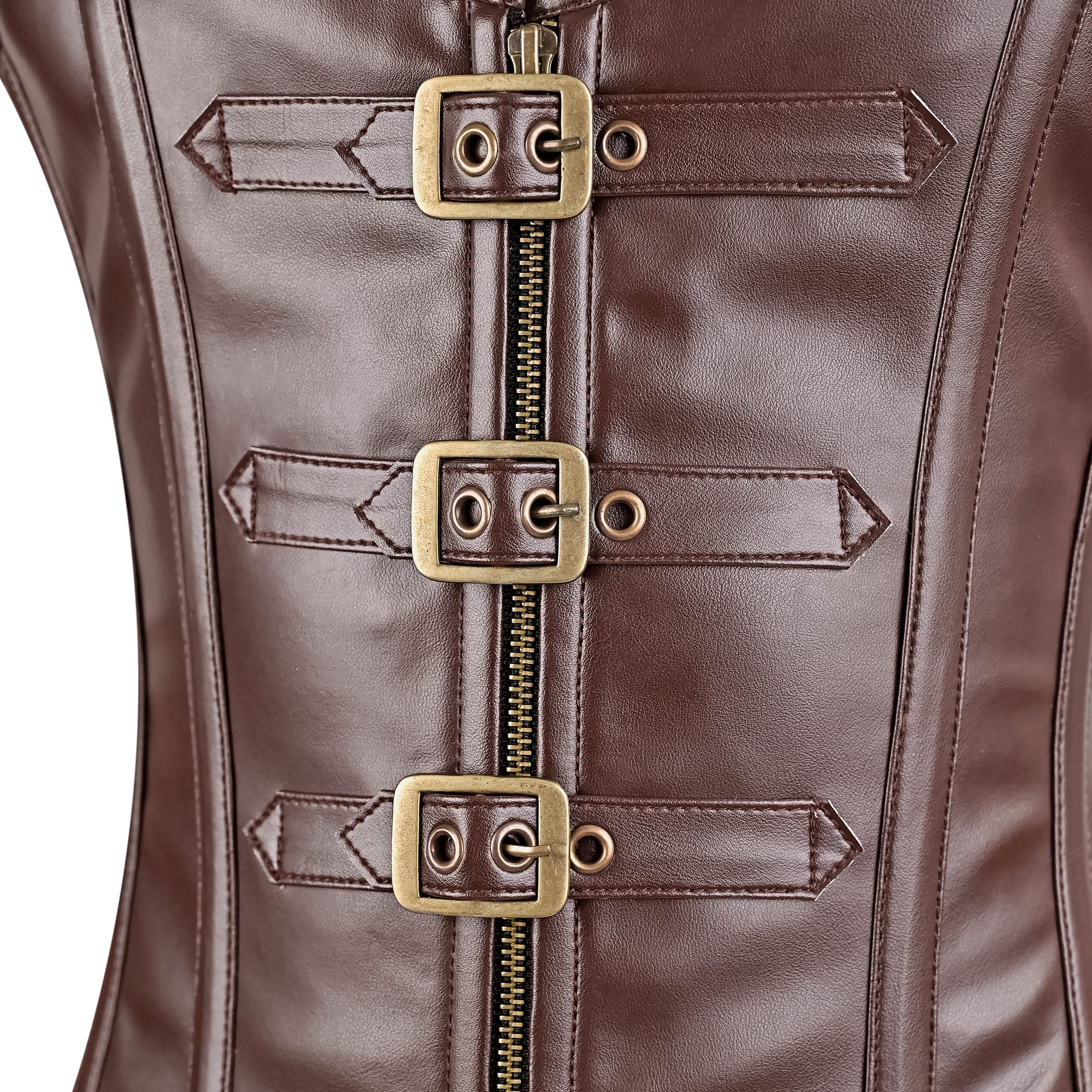 Mens Brown Leather Overbust Corset with Shoulder Harness