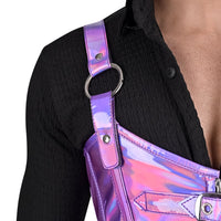 Mens Holographic Purple Corset with Harness Straps