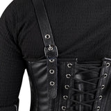 Mens Black Leather Corset with Shoulder Harness