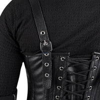 Mens Black Leather Corset with Shoulder Harness