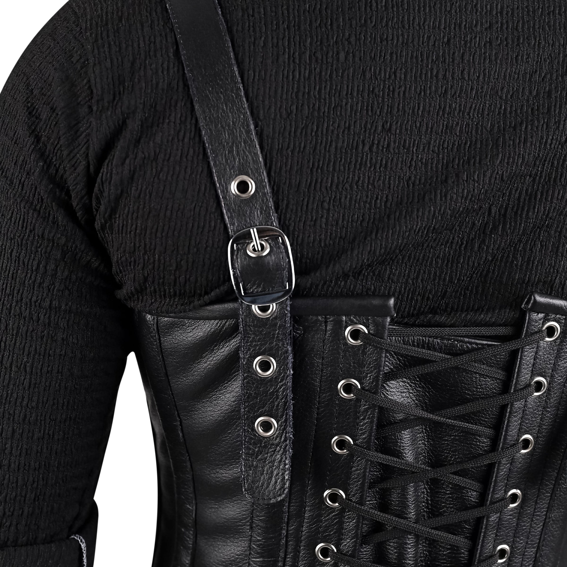Mens Black Leather Corset with Shoulder Harness