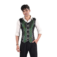 Male Corset Vest Green - Brocade Corset