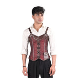 Burgundy Brocade overbust Male Corset with  Harness Straps