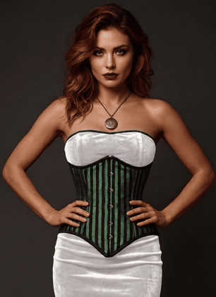 Green Brocade corset top - Under Bust Corset