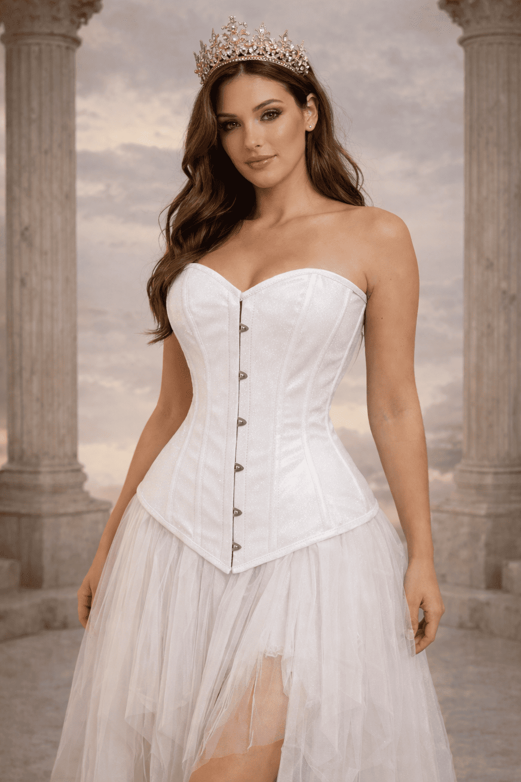Shiny White Over Bust Corset - Laced Corset