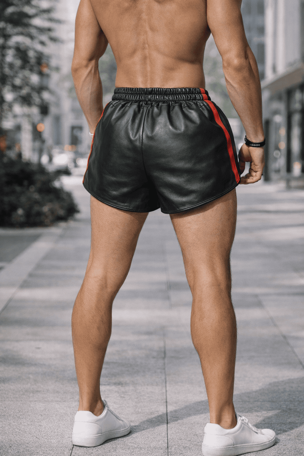 Mens Black Real Leather Shorts