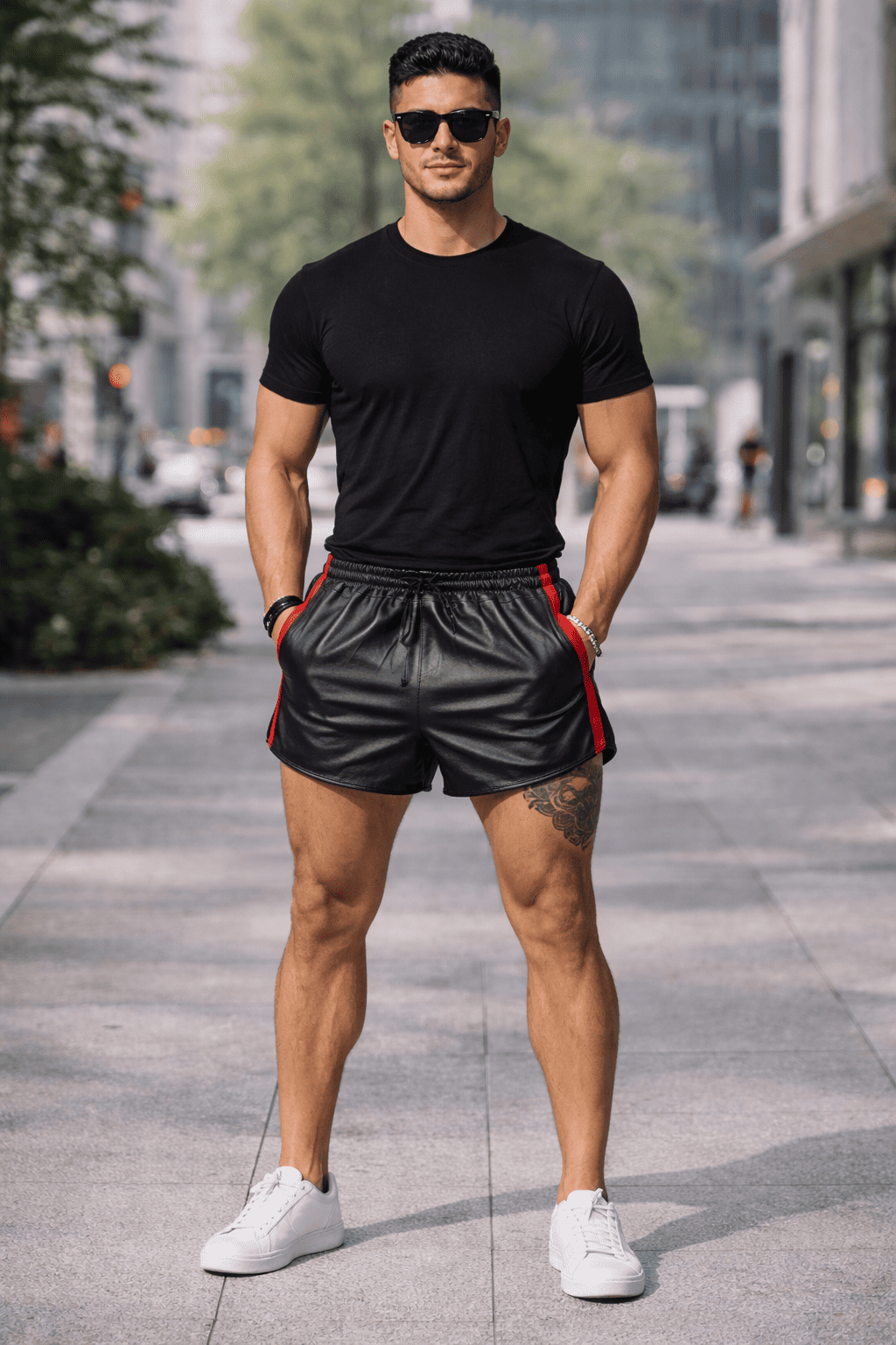 Mens Black Real Leather Shorts