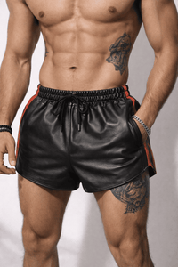 Mens Black Real Leather Shorts
