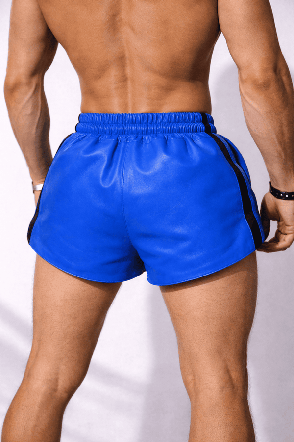 Mens Blue Real Leather Shorts
