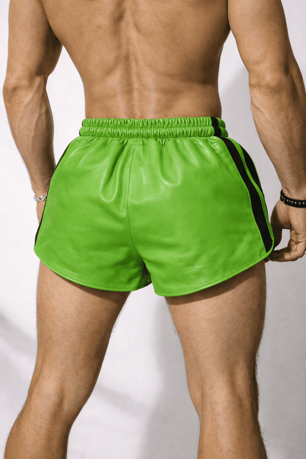 Mens  Green Real Leather Shorts