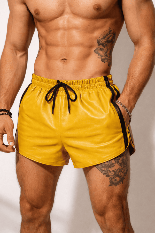 Mens Yellow Real Leather Shorts