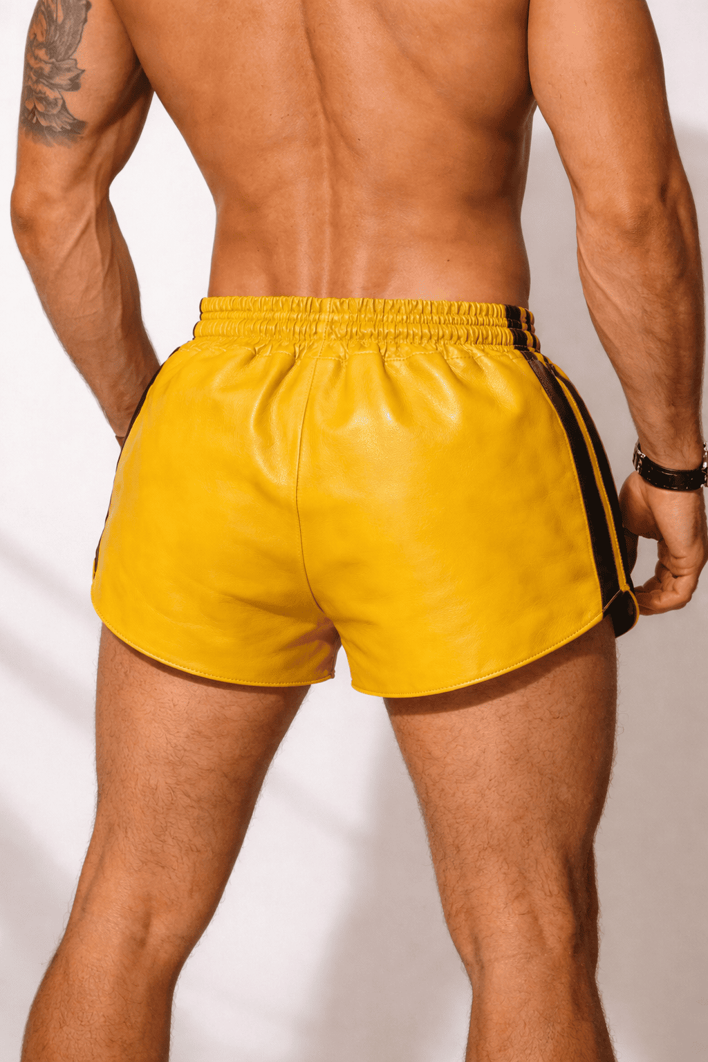 Mens Yellow Real Leather Shorts
