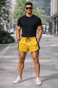 Mens Yellow Real Leather Shorts
