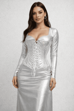 Shiny Silver Half Bust corset - Laced Corset