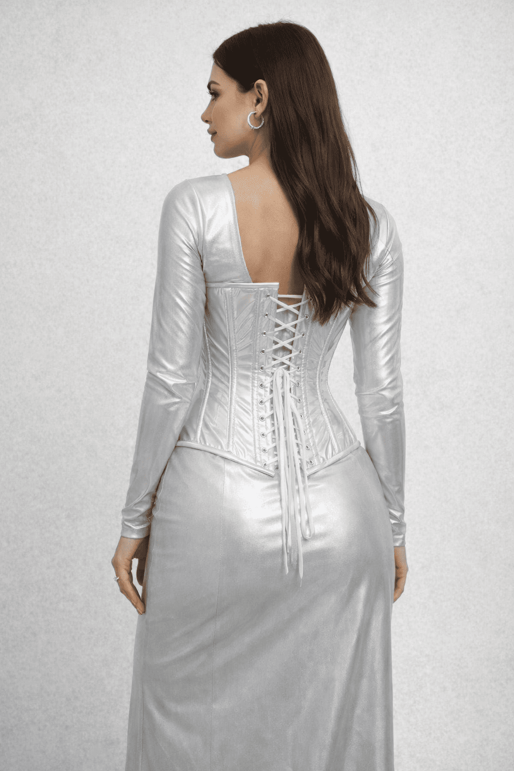 Shiny Silver Half Bust corset - Laced Corset