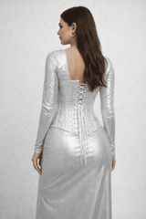 Shiny Silver Half Bust corset - Laced Corset