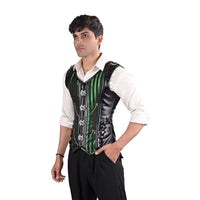 Male Corset Vest Green - Brocade Corset