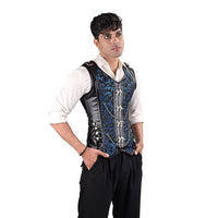 Brocade Male Corset Vest Blue