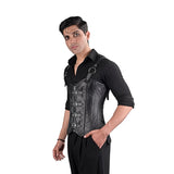 Mens Black Leather Corset with Shoulder Harness