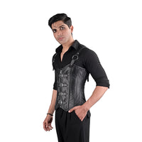 Mens Black Leather Corset with Shoulder Harness