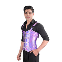 Mens Holographic Purple Corset with Harness Straps