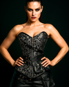 White and Black corset with Leather Bag- Over Bust Corset
