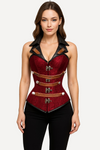 Black and Red corset - Over Bust Corset with Leather Collars