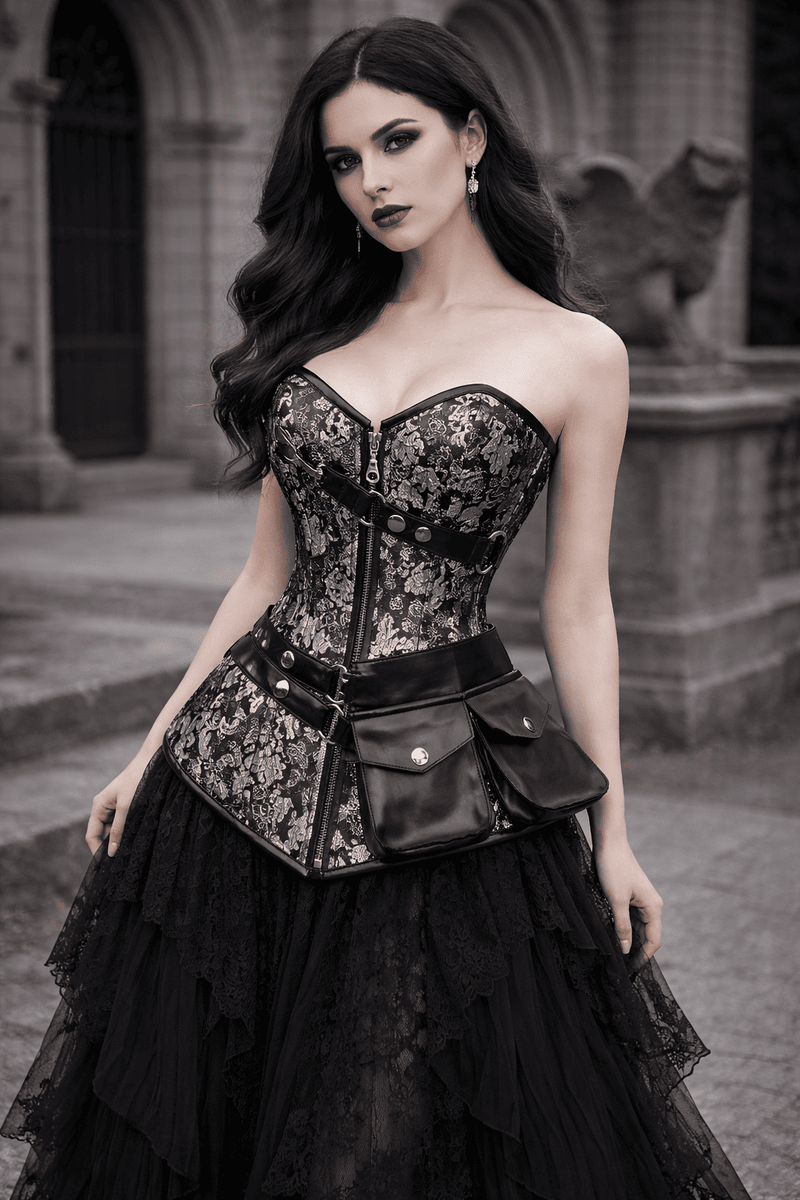 white christmas dresses White and Black corset with Leather Bag- Over Bust Corset – Miss Leather  Online