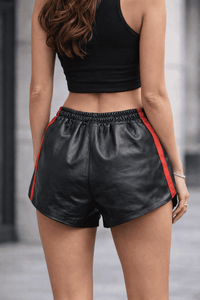 Womens Black Real Leather Shorts
