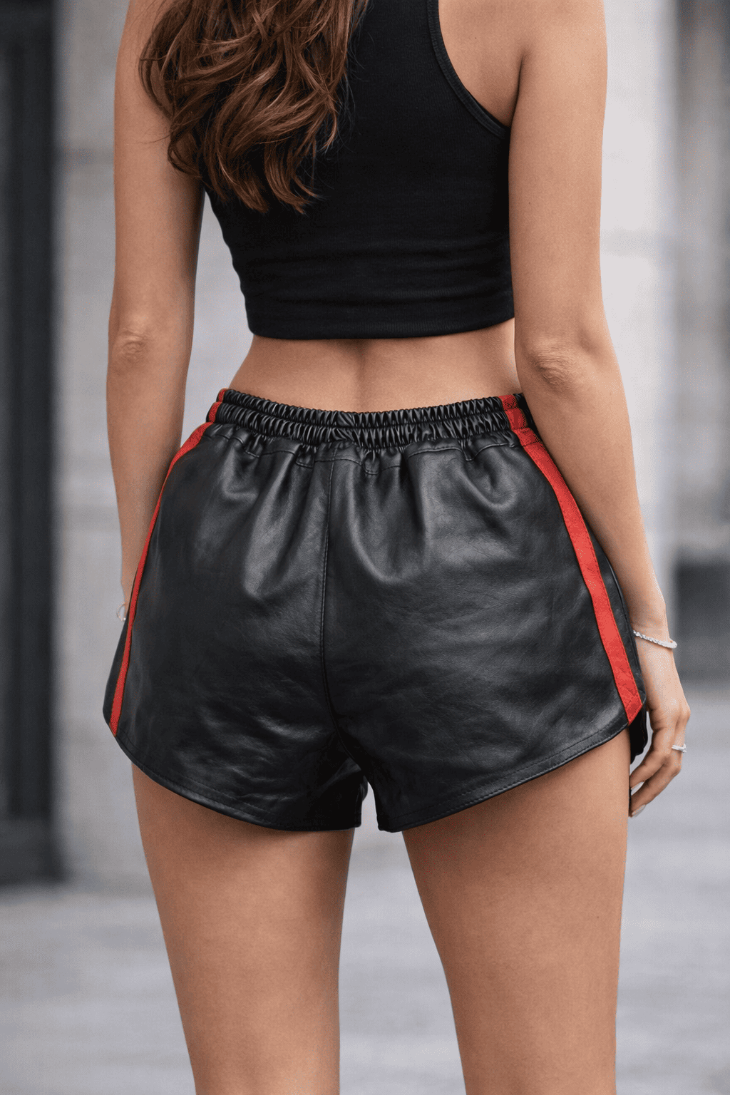 Womens Black Real Leather Shorts