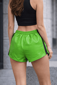 Womens Green Real Leather Shorts