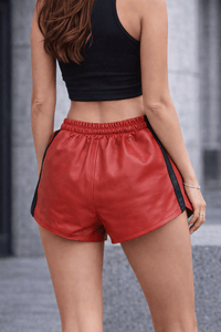 Womens Red Real Leather Shorts