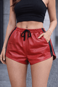 Womens Red Real Leather Shorts