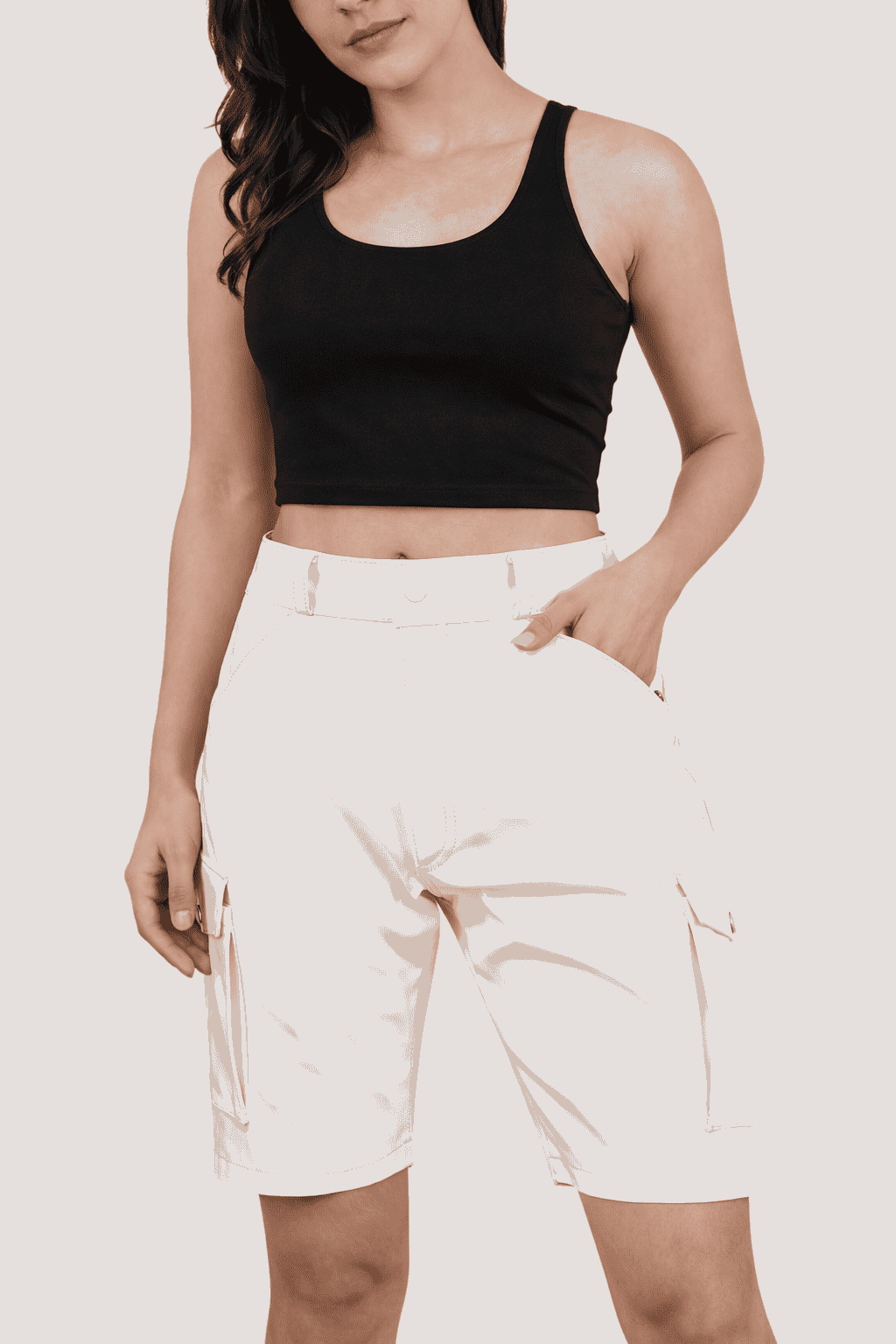 Womens White PVC Cargo Shorts with Back Pockets