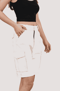 Womens White PVC Cargo Shorts with Back Pockets