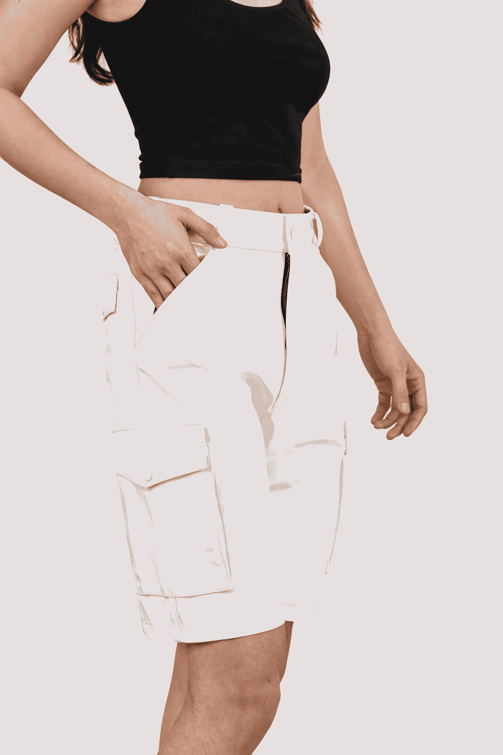 Womens White PVC Cargo Shorts with Back Pockets