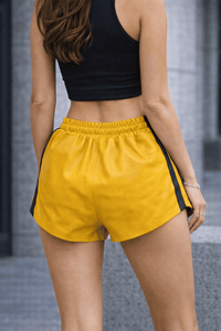 Womens Yellow Real Leather Shorts
