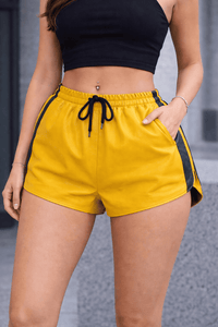 Womens Yellow Real Leather Shorts