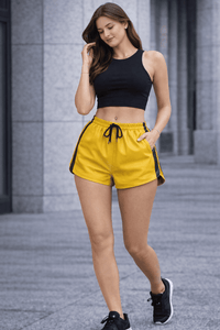 Womens Yellow Real Leather Shorts