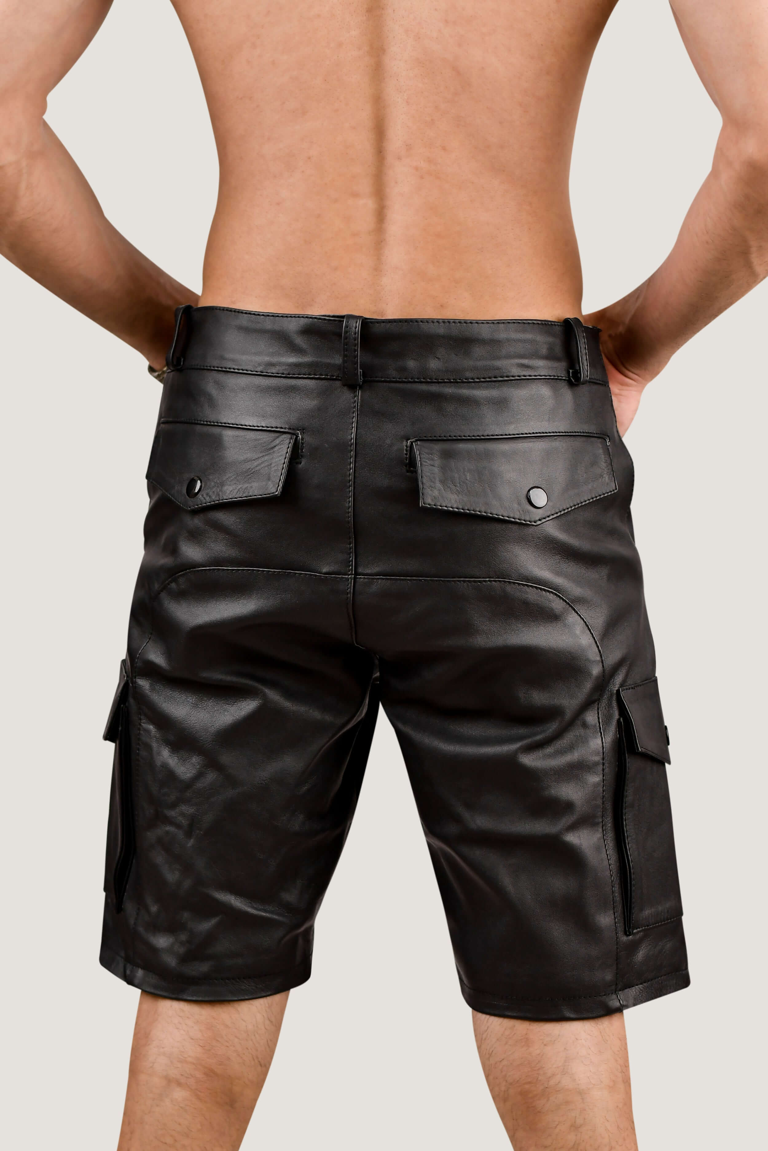 Men's Black Real Leather Cargo Shorts – Premium Handcrafted Fit